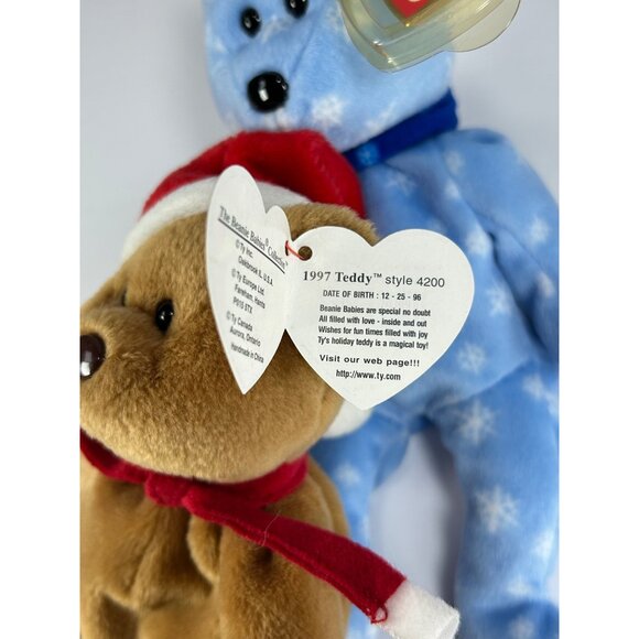 VTG Beanie Babies Lot 3 Christmas Theme Bears 1997 1999 Teddy Holiday Snowball - Picture 11 of 11